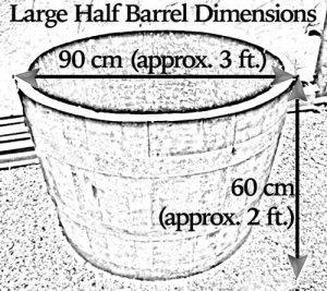 large half barrel 60cm high by 90 cm wide