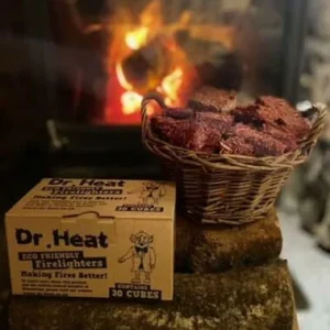 natural firelighters in a basket and a box